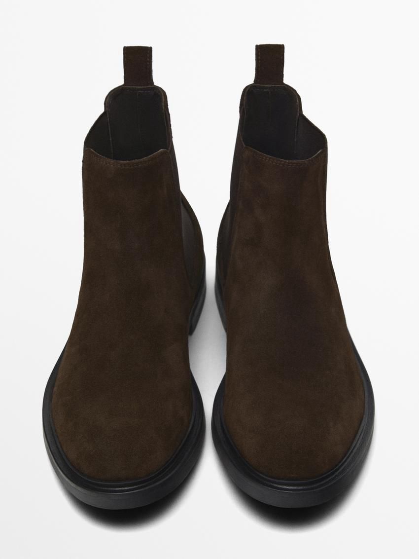 Massimo Dutti Split Suede Ankle Men Chelsea Boots Dark Brown | US-RI9120843
