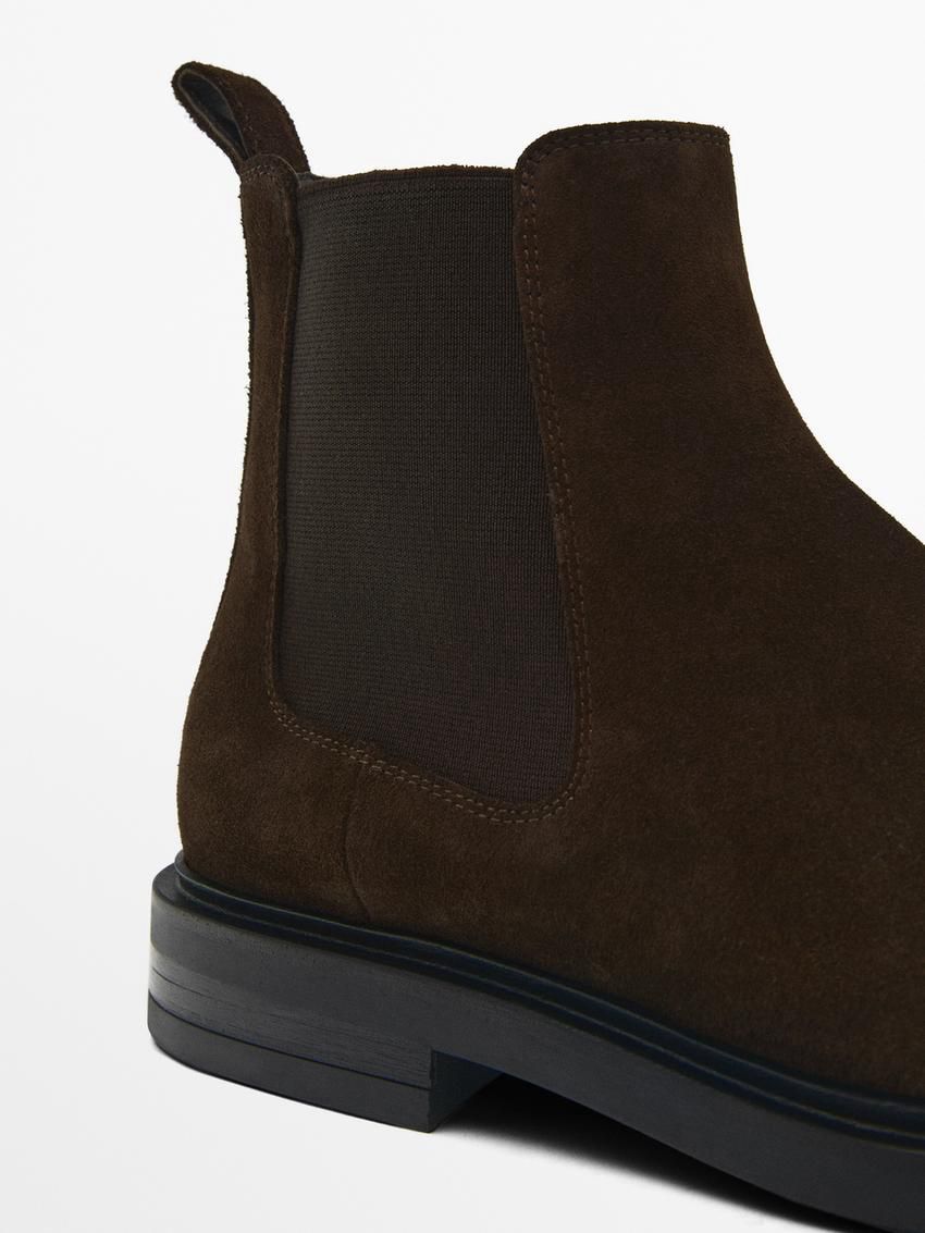 Massimo Dutti Split Suede Ankle Men Chelsea Boots Dark Brown | US-RI9120843
