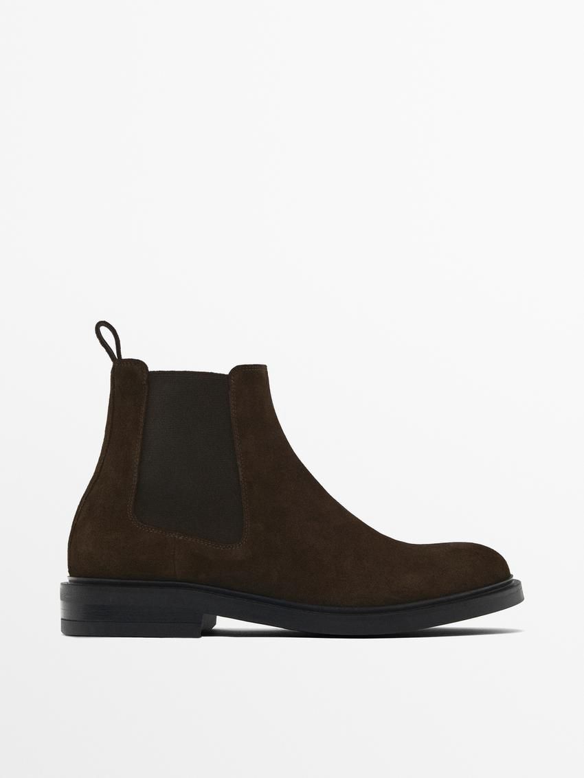 Massimo Dutti Split Suede Ankle Men Chelsea Boots Dark Brown | US-RI9120843