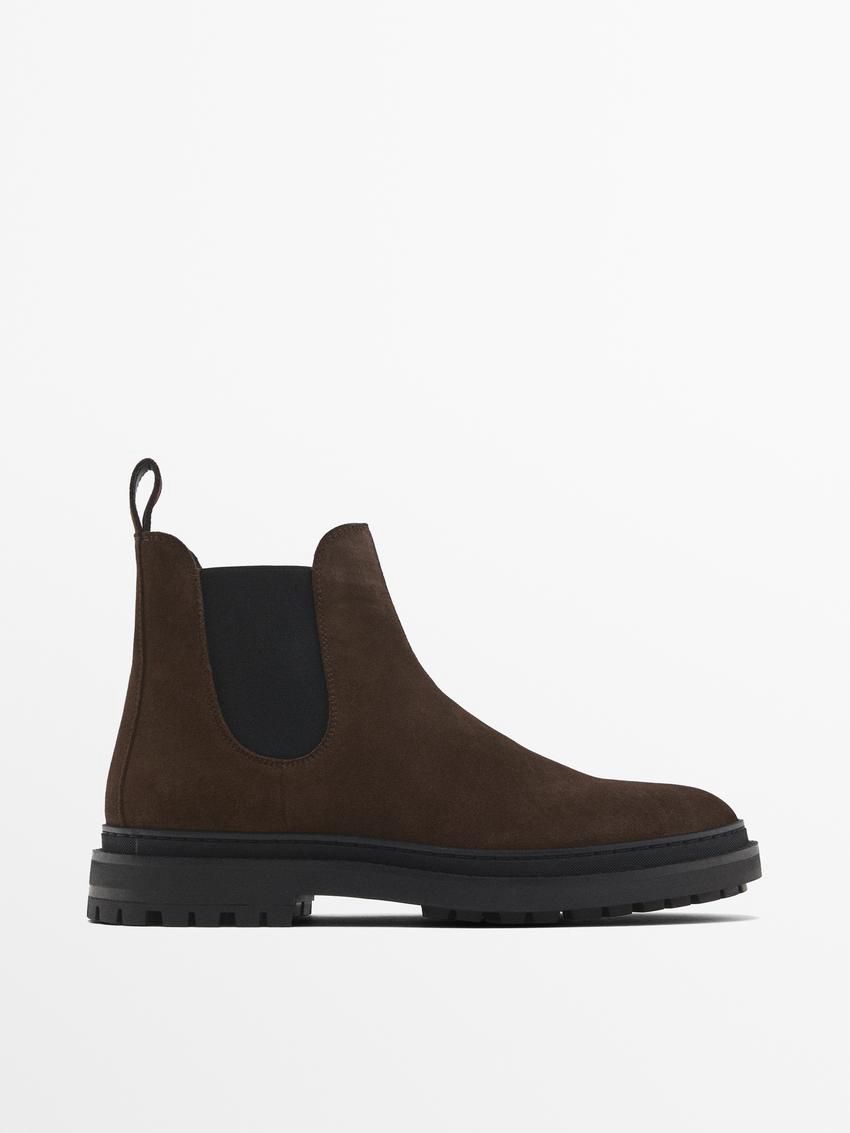 Massimo Dutti Split Suede Ankle Men Chelsea Boots Brown | US-AE0719652