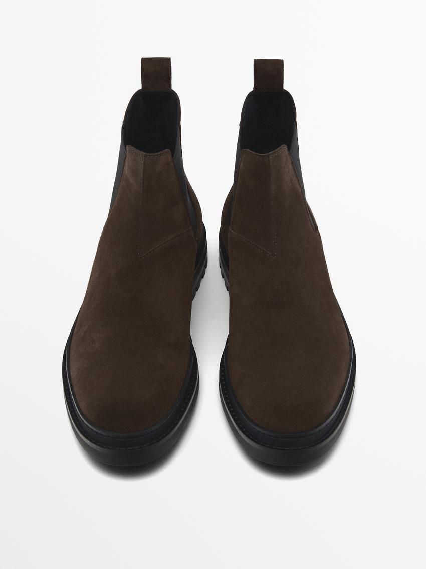 Massimo Dutti Split Suede Ankle Men Chelsea Boots Brown | US-AE0719652