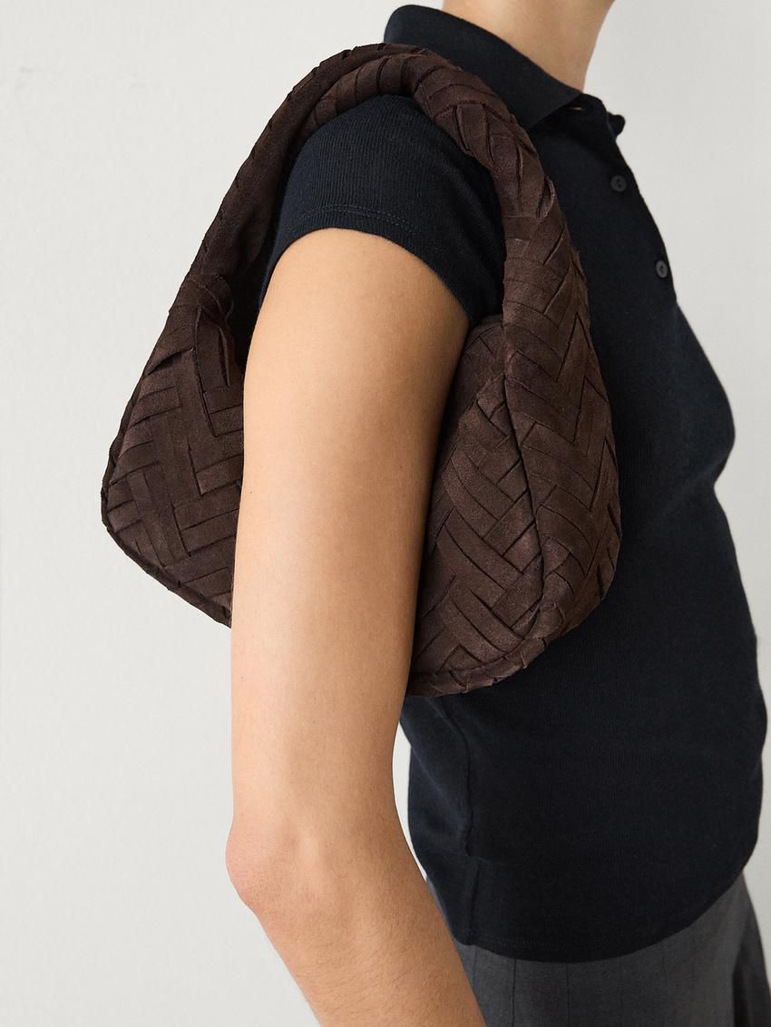 Massimo Dutti Split Suede Braided Women Handbag Dark Brown | US-AT3071496
