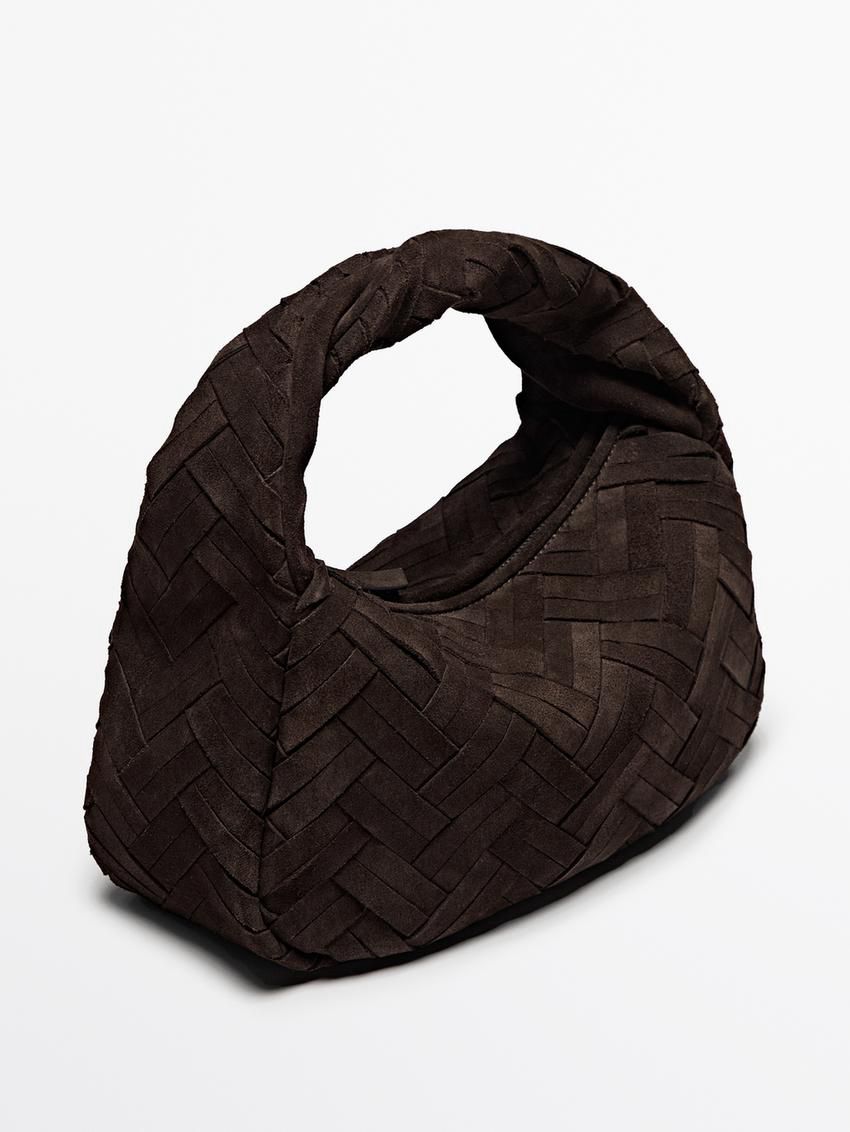 Massimo Dutti Split Suede Braided Women Handbag Dark Brown | US-AT3071496