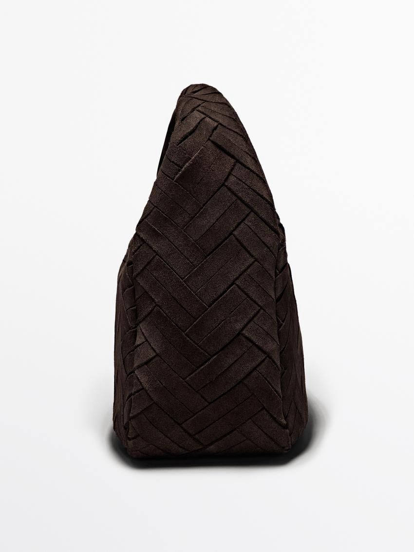 Massimo Dutti Split Suede Braided Women Handbag Dark Brown | US-AT3071496