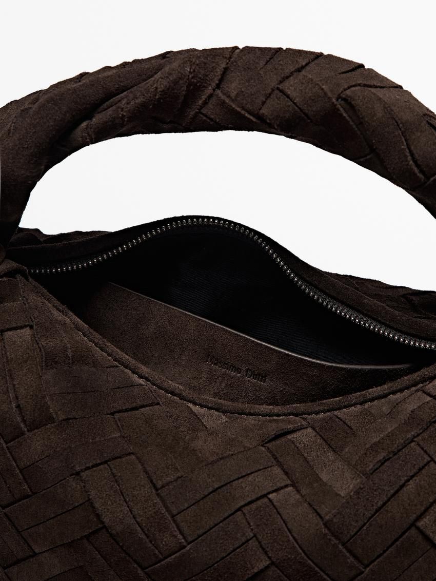 Massimo Dutti Split Suede Braided Women Handbag Dark Brown | US-AT3071496