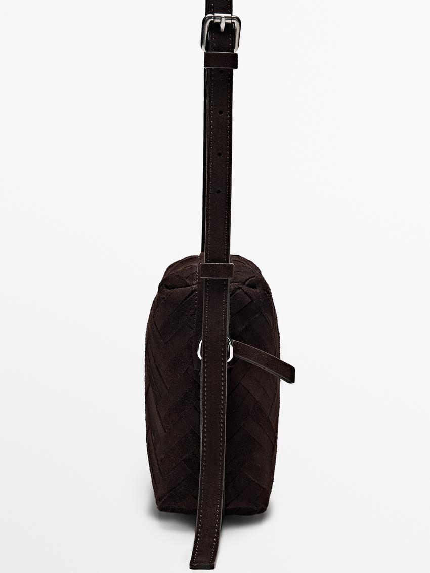 Massimo Dutti Split Suede Braided Women Bucket Bag Dark Brown | US-PA1370954