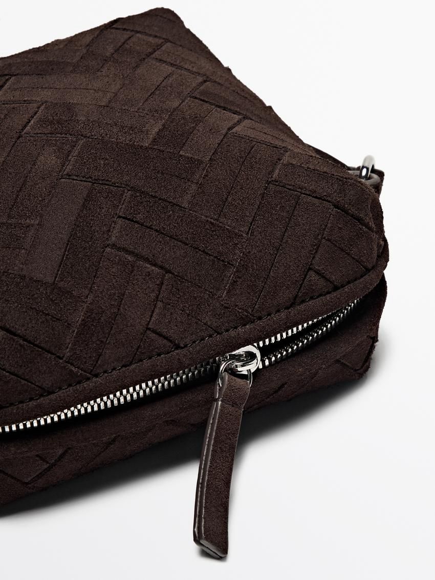 Massimo Dutti Split Suede Braided Women Bucket Bag Dark Brown | US-PA1370954