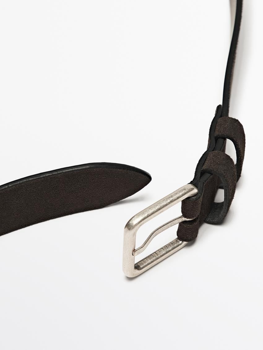 Massimo Dutti Split Suede Leather Men Belt Dark Brown | US-FD8043792