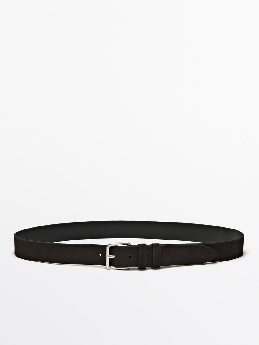 Massimo Dutti Split Suede Leather Men Belt Dark Brown | US-FD8043792
