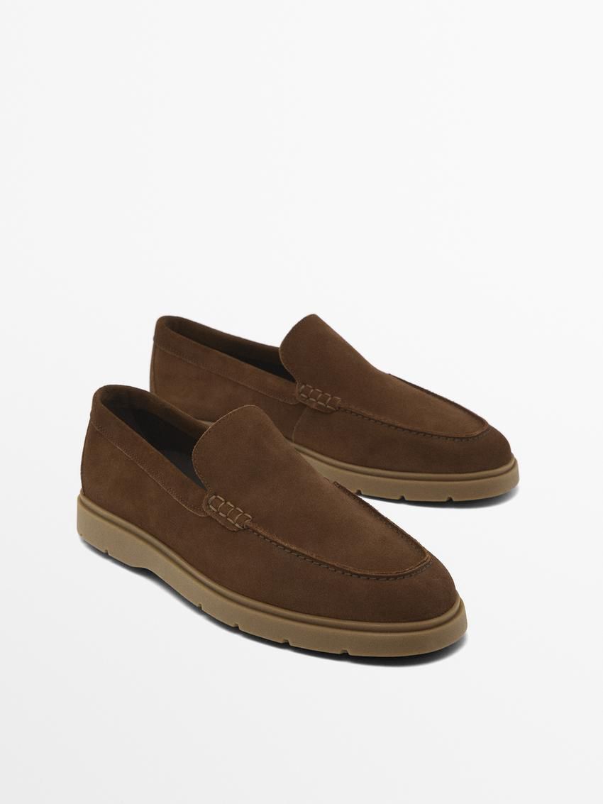 Massimo Dutti Split Suede Leather Men Loafers Dark Brown | US-ZY8953076