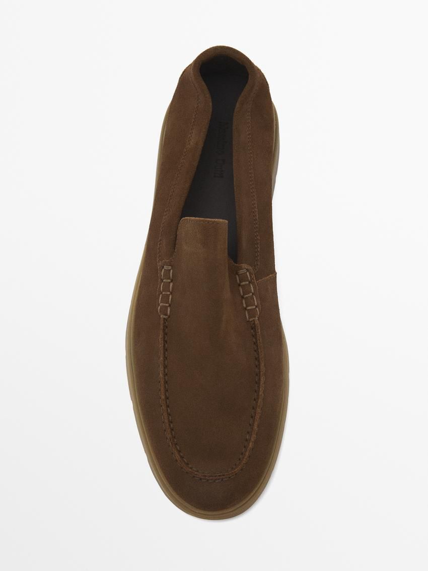 Massimo Dutti Split Suede Leather Men Loafers Dark Brown | US-ZY8953076