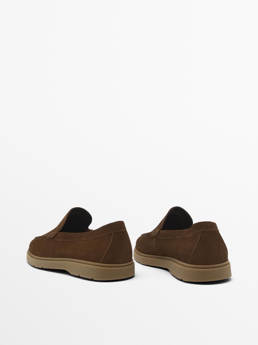Massimo Dutti Split Suede Leather Men Loafers Dark Brown | US-ZY8953076