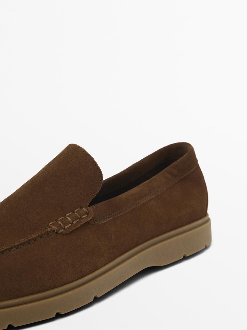 Massimo Dutti Split Suede Leather Men Loafers Dark Brown | US-ZY8953076