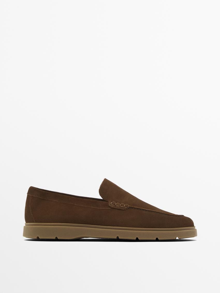 Massimo Dutti Split Suede Leather Men Loafers Dark Brown | US-ZY8953076