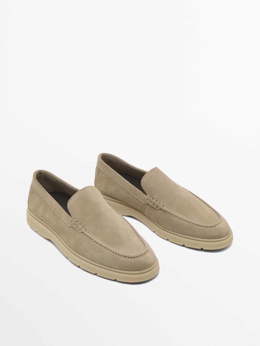 Massimo Dutti Split Suede Leather Men Loafers Brown Khaki | US-BO6742835