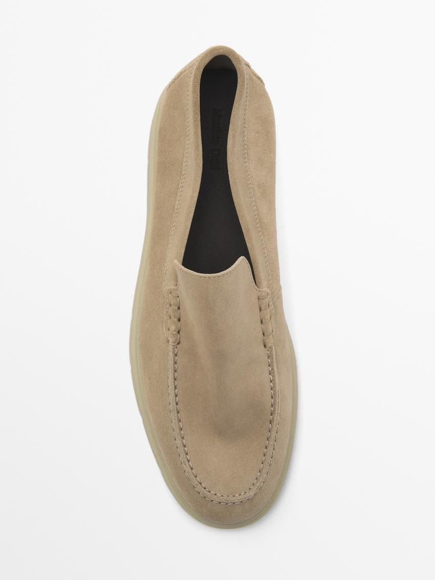 Massimo Dutti Split Suede Leather Men Loafers Brown Khaki | US-BO6742835