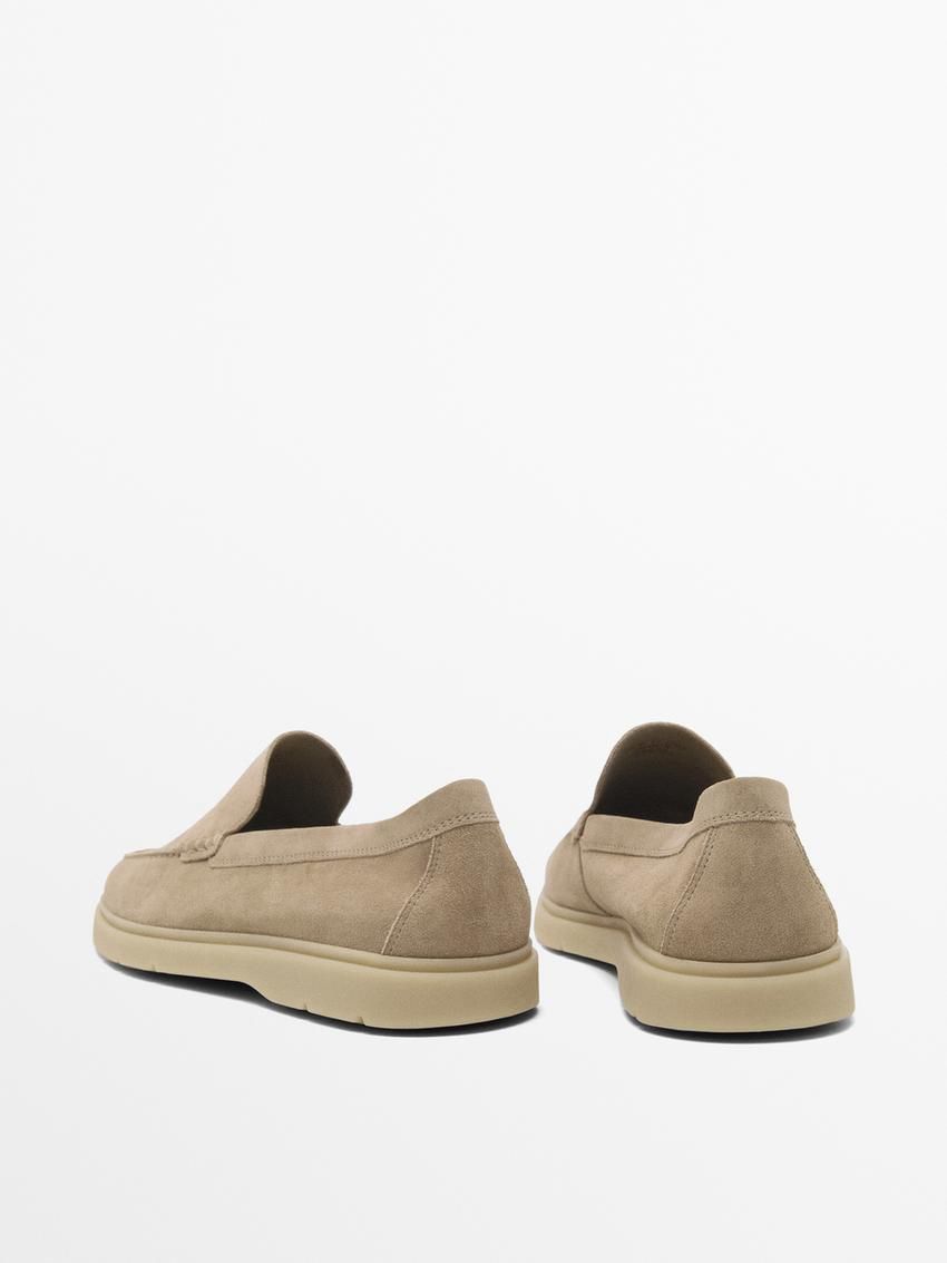 Massimo Dutti Split Suede Leather Men Loafers Brown Khaki | US-BO6742835