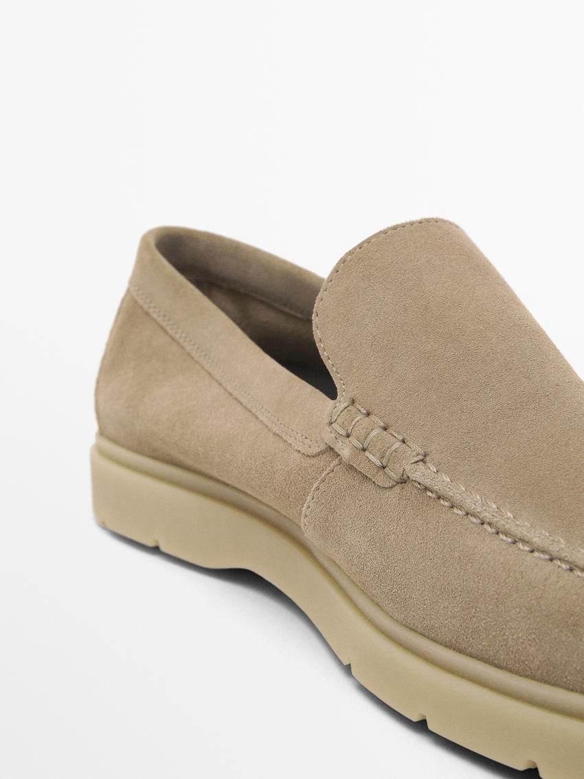 Massimo Dutti Split Suede Leather Men Loafers Brown Khaki | US-BO6742835