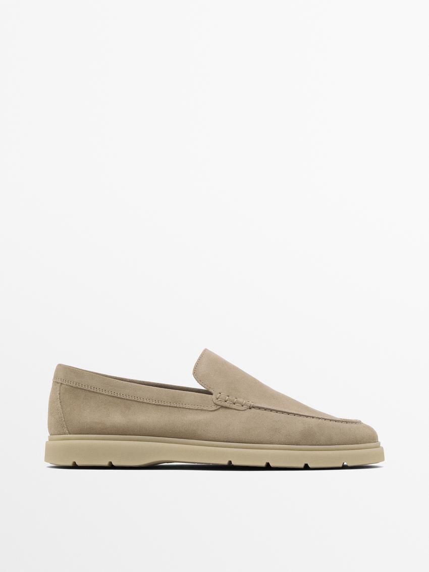 Massimo Dutti Split Suede Leather Men Loafers Brown Khaki | US-BO6742835