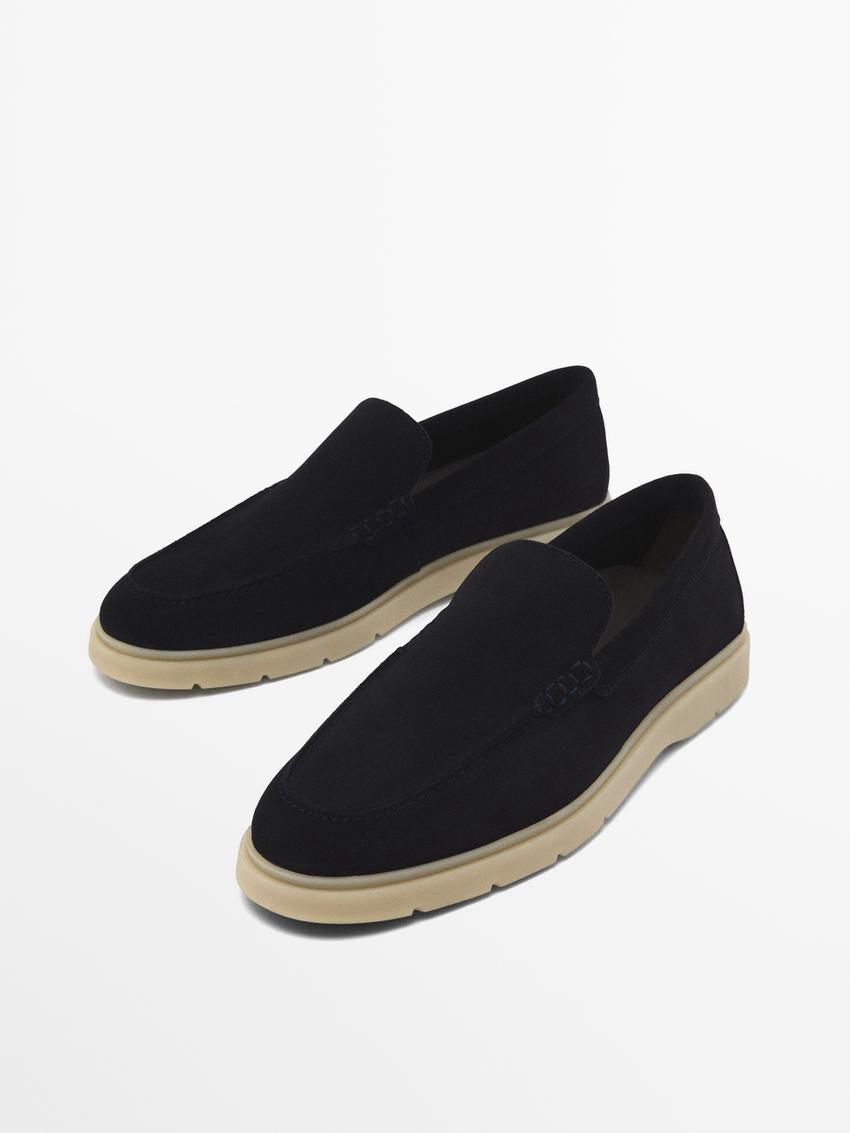 Massimo Dutti Split Suede Leather Men Loafers Navy | US-JS2351968