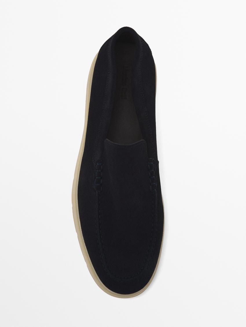 Massimo Dutti Split Suede Leather Men Loafers Navy | US-JS2351968