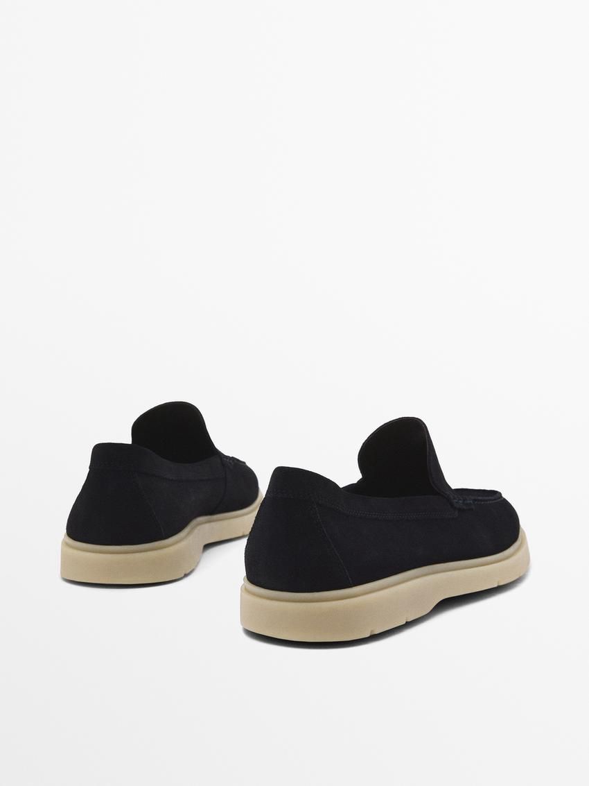 Massimo Dutti Split Suede Leather Men Loafers Navy | US-JS2351968