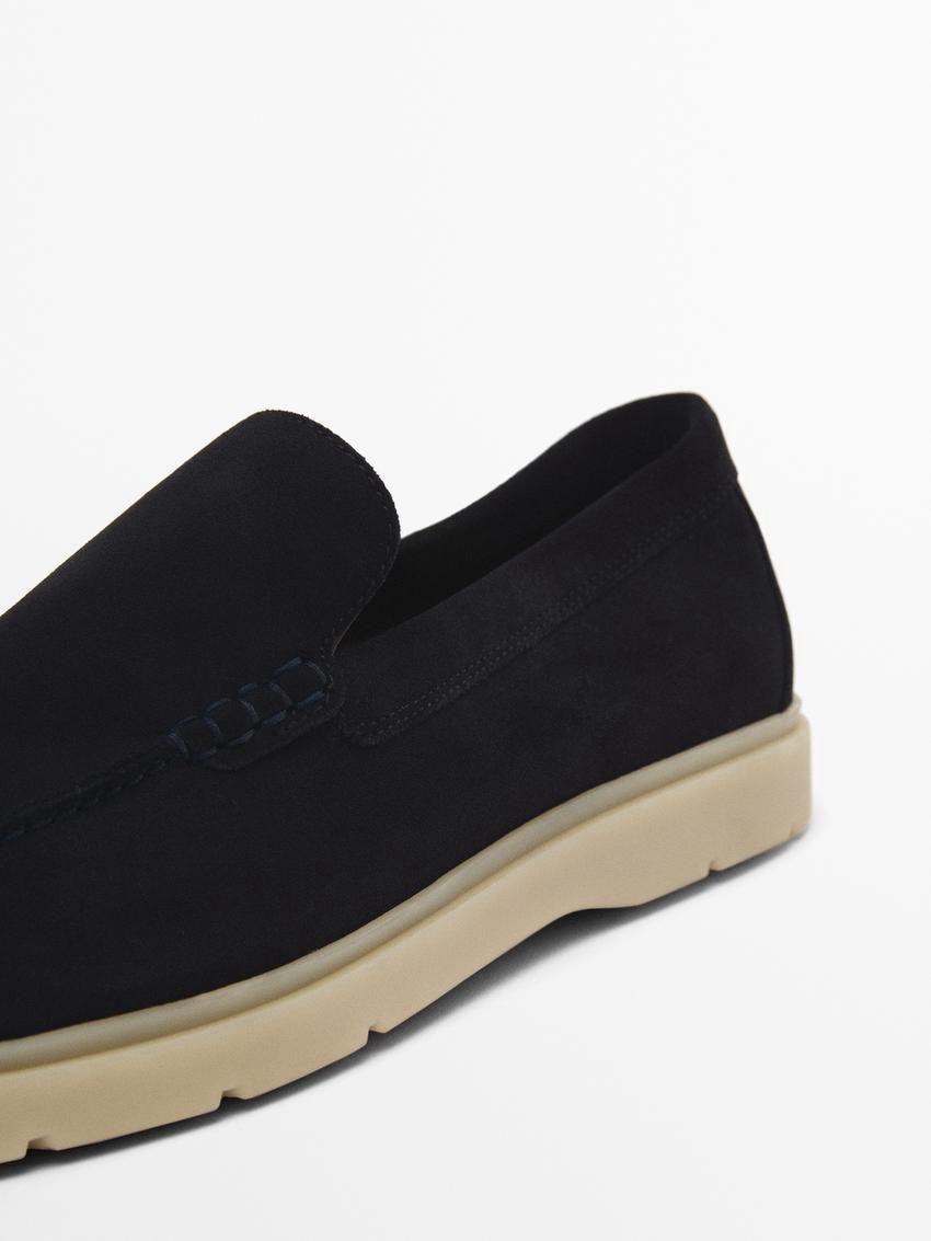 Massimo Dutti Split Suede Leather Men Loafers Navy | US-JS2351968