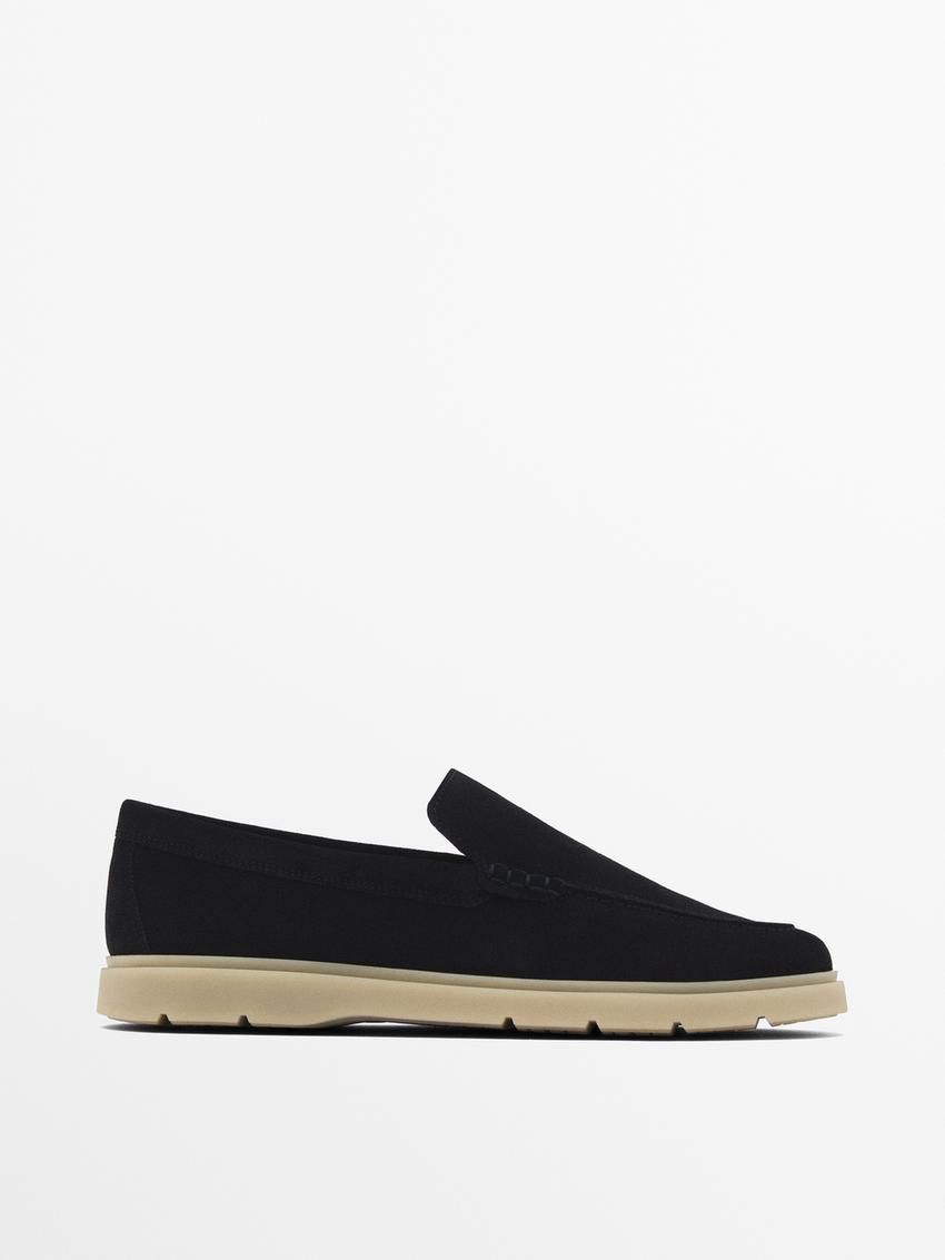 Massimo Dutti Split Suede Leather Men Loafers Navy | US-JS2351968