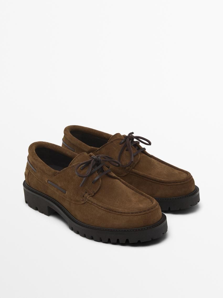 Massimo Dutti Split Suede Men Boat Shoes Brown | US-YL8352907