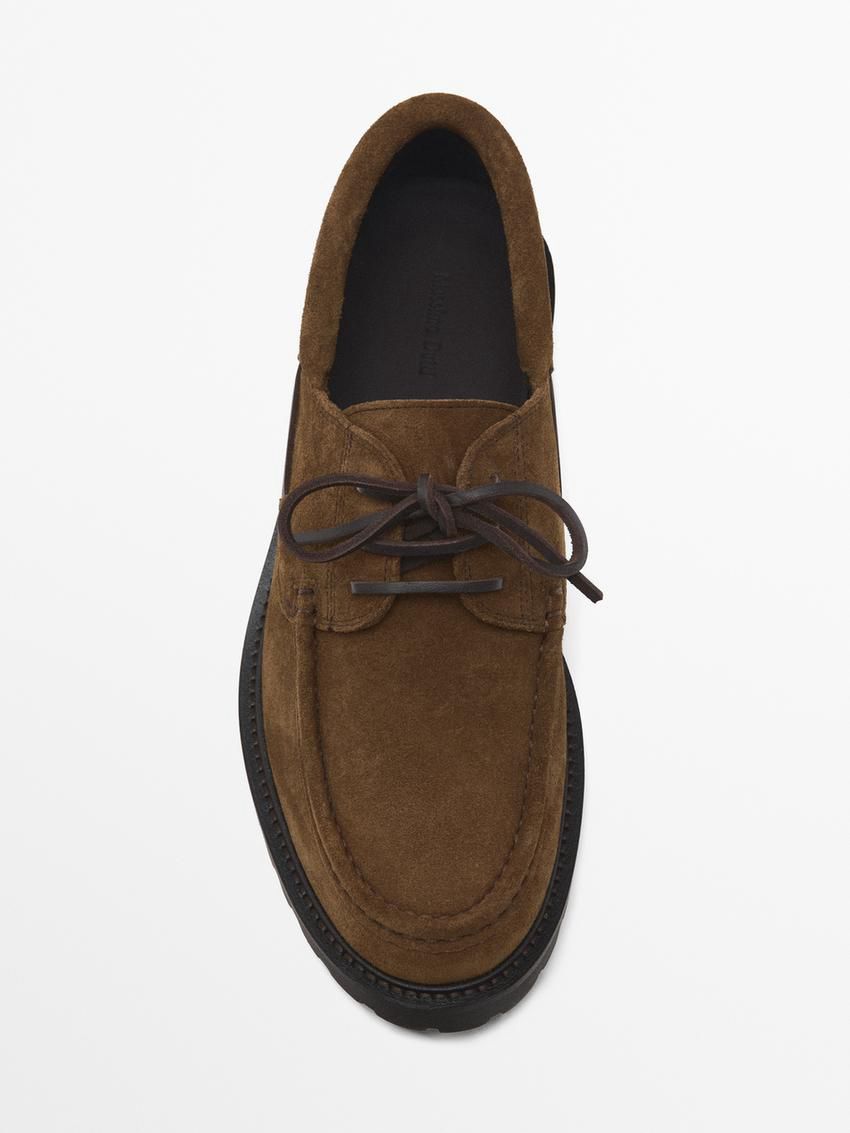 Massimo Dutti Split Suede Men Boat Shoes Brown | US-YL8352907