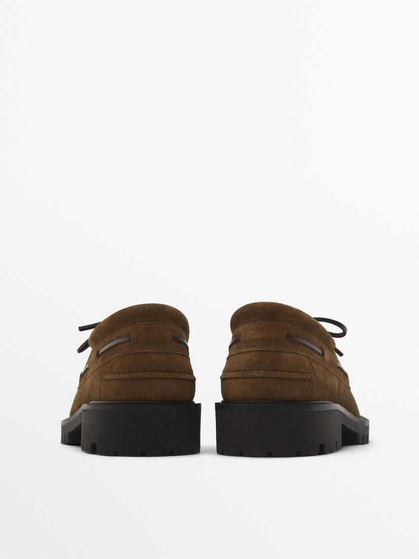 Massimo Dutti Split Suede Men Boat Shoes Brown | US-YL8352907