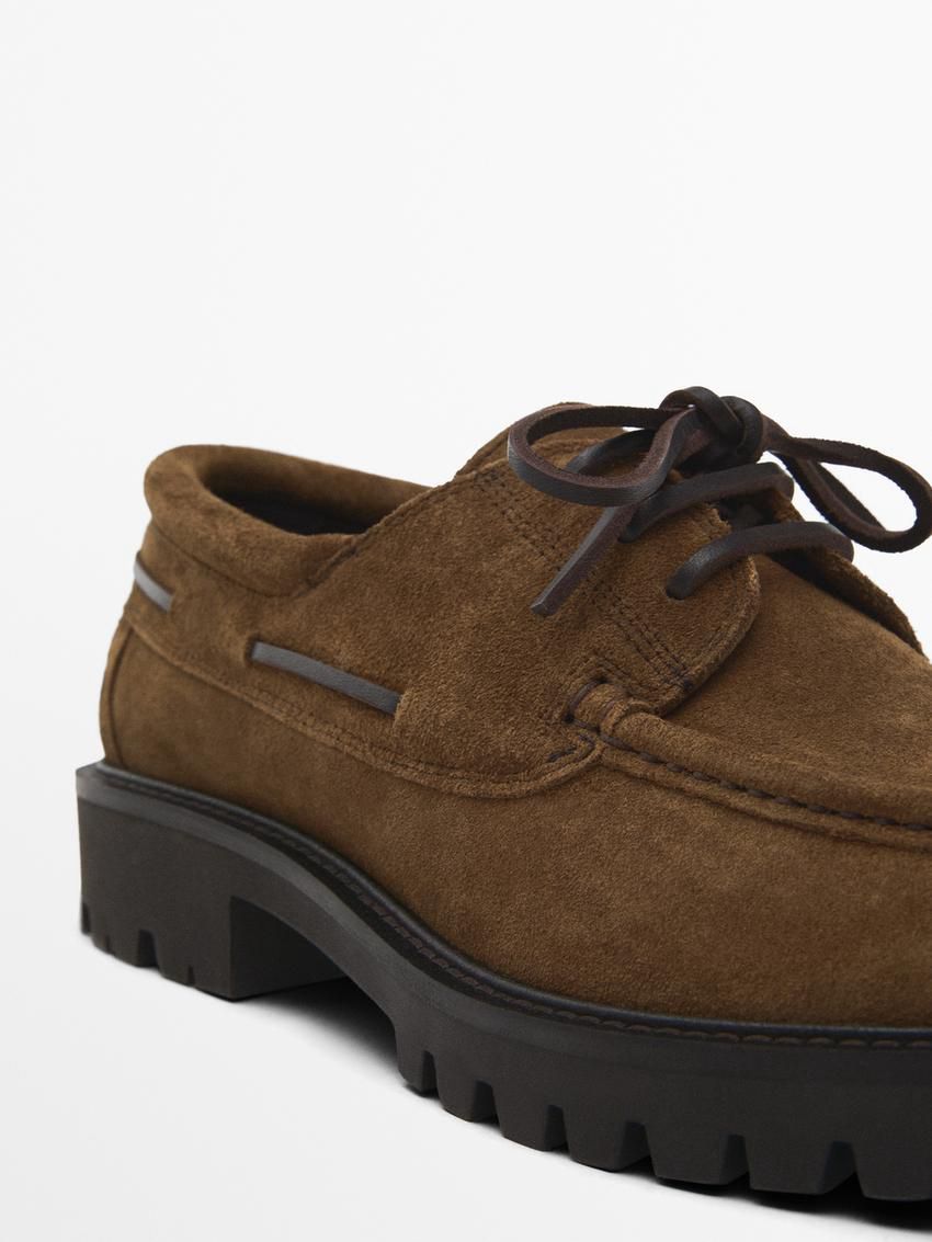 Massimo Dutti Split Suede Men Boat Shoes Brown | US-YL8352907