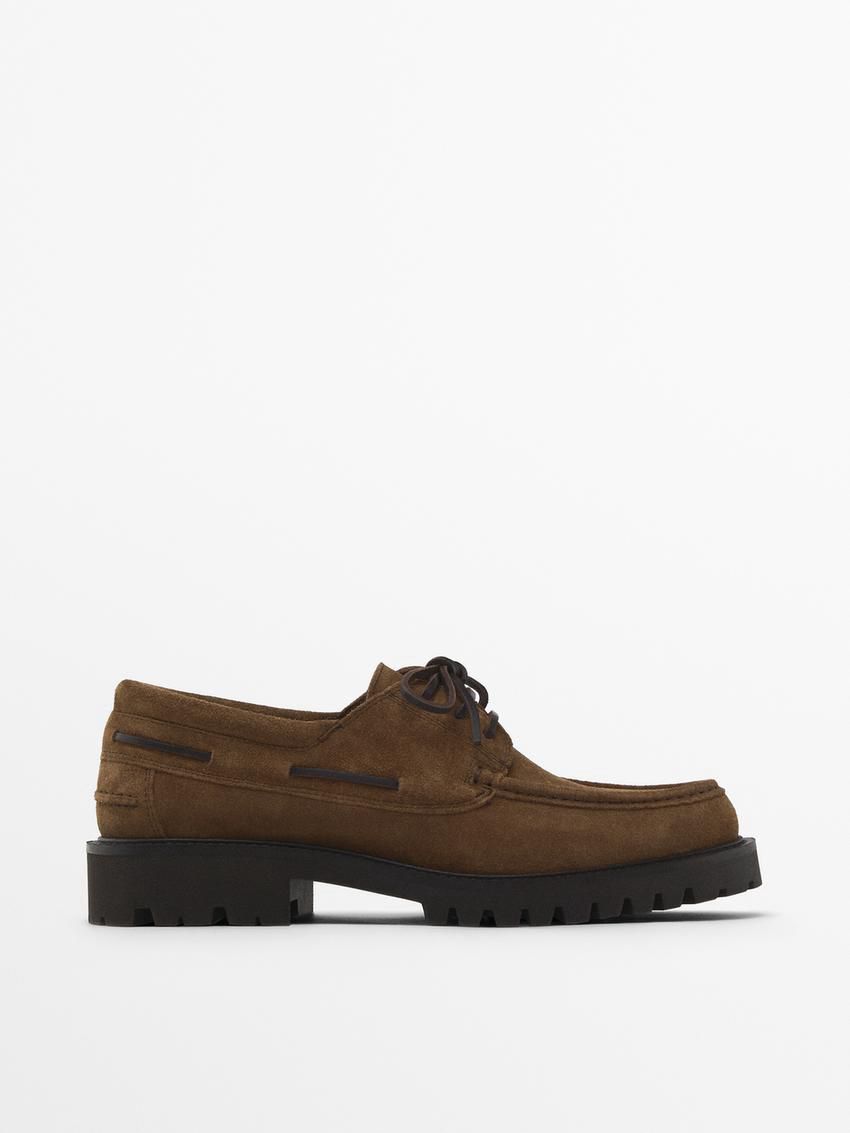 Massimo Dutti Split Suede Men Boat Shoes Brown | US-YL8352907