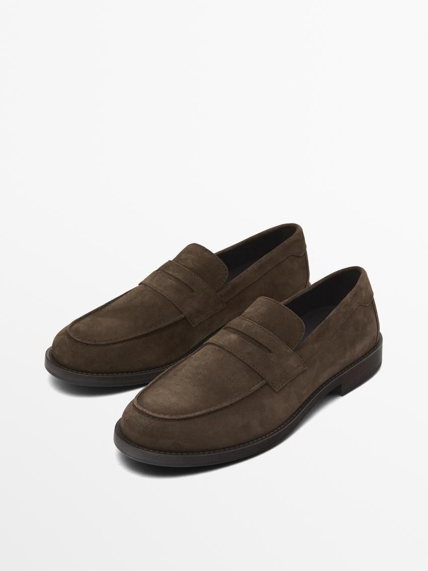 Massimo Dutti Split Suede Penny Men Loafers Dark Brown | US-TH0692415