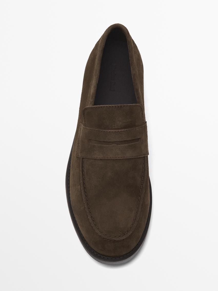 Massimo Dutti Split Suede Penny Men Loafers Dark Brown | US-TH0692415