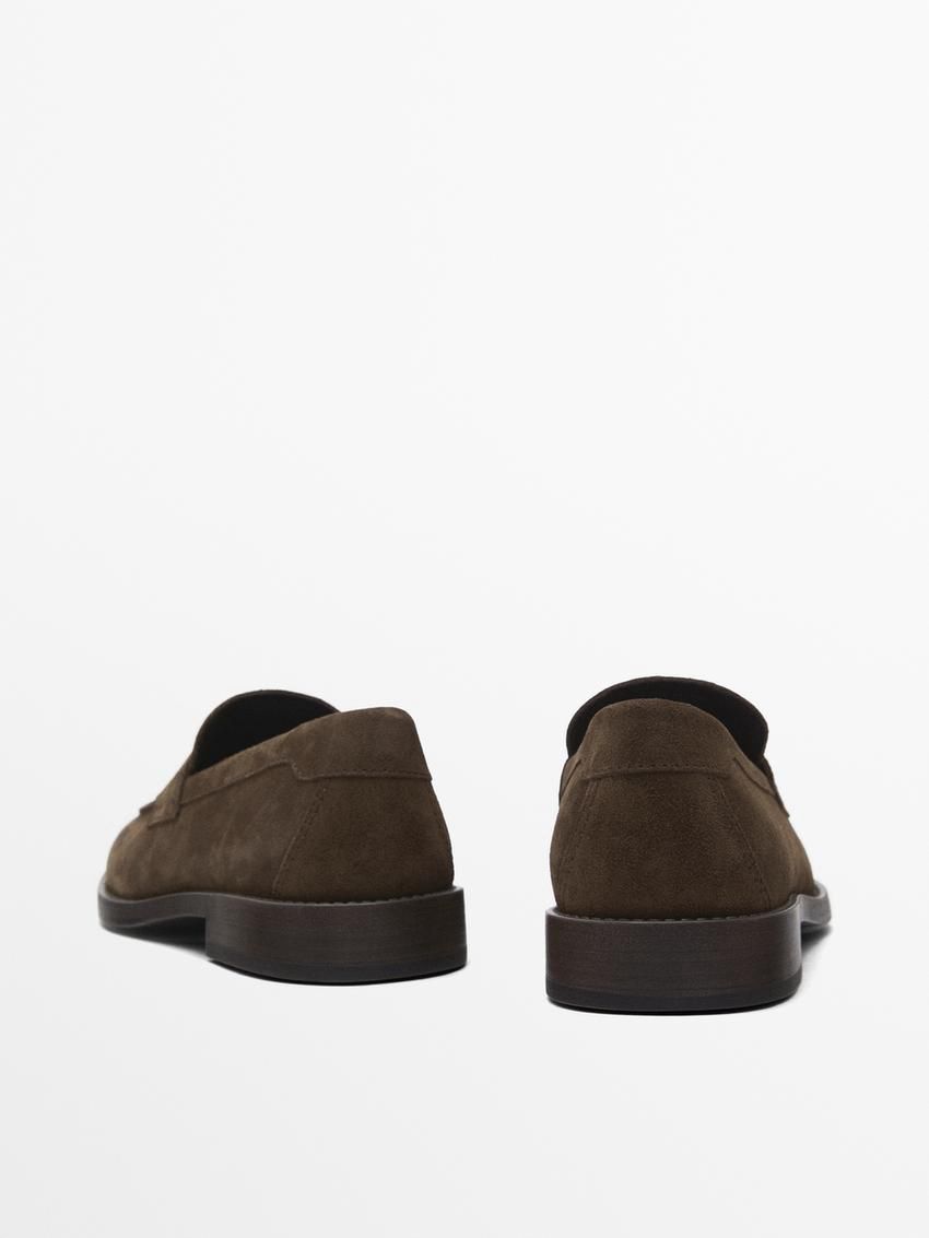 Massimo Dutti Split Suede Penny Men Loafers Dark Brown | US-TH0692415