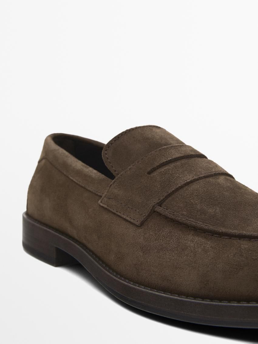 Massimo Dutti Split Suede Penny Men Loafers Dark Brown | US-TH0692415