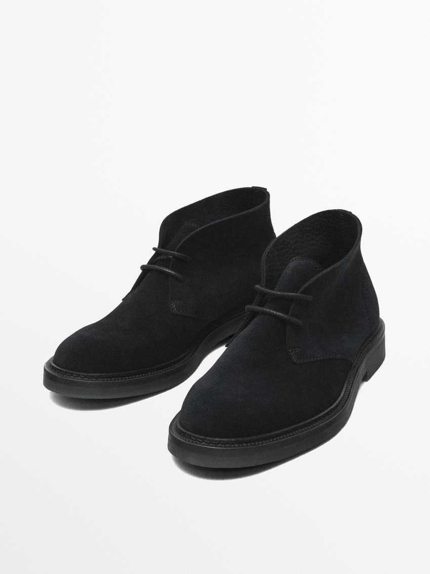 Massimo Dutti Split Suede Safari Men Boots Navy | US-LO0643251