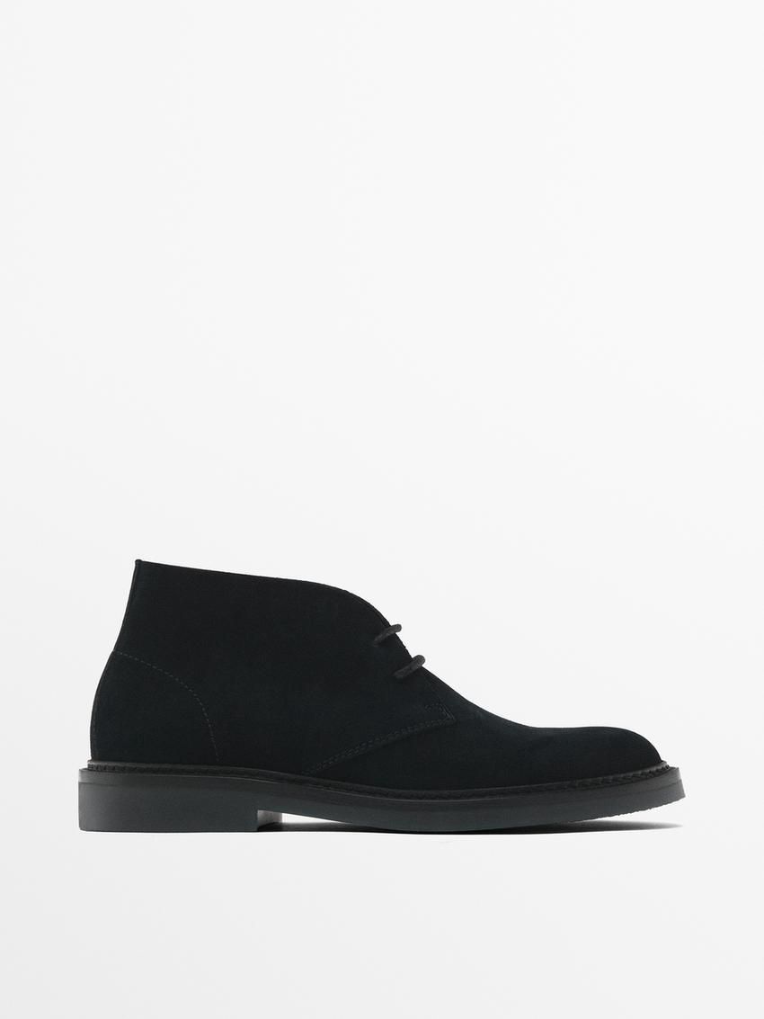 Massimo Dutti Split Suede Safari Men Boots Navy | US-LO0643251