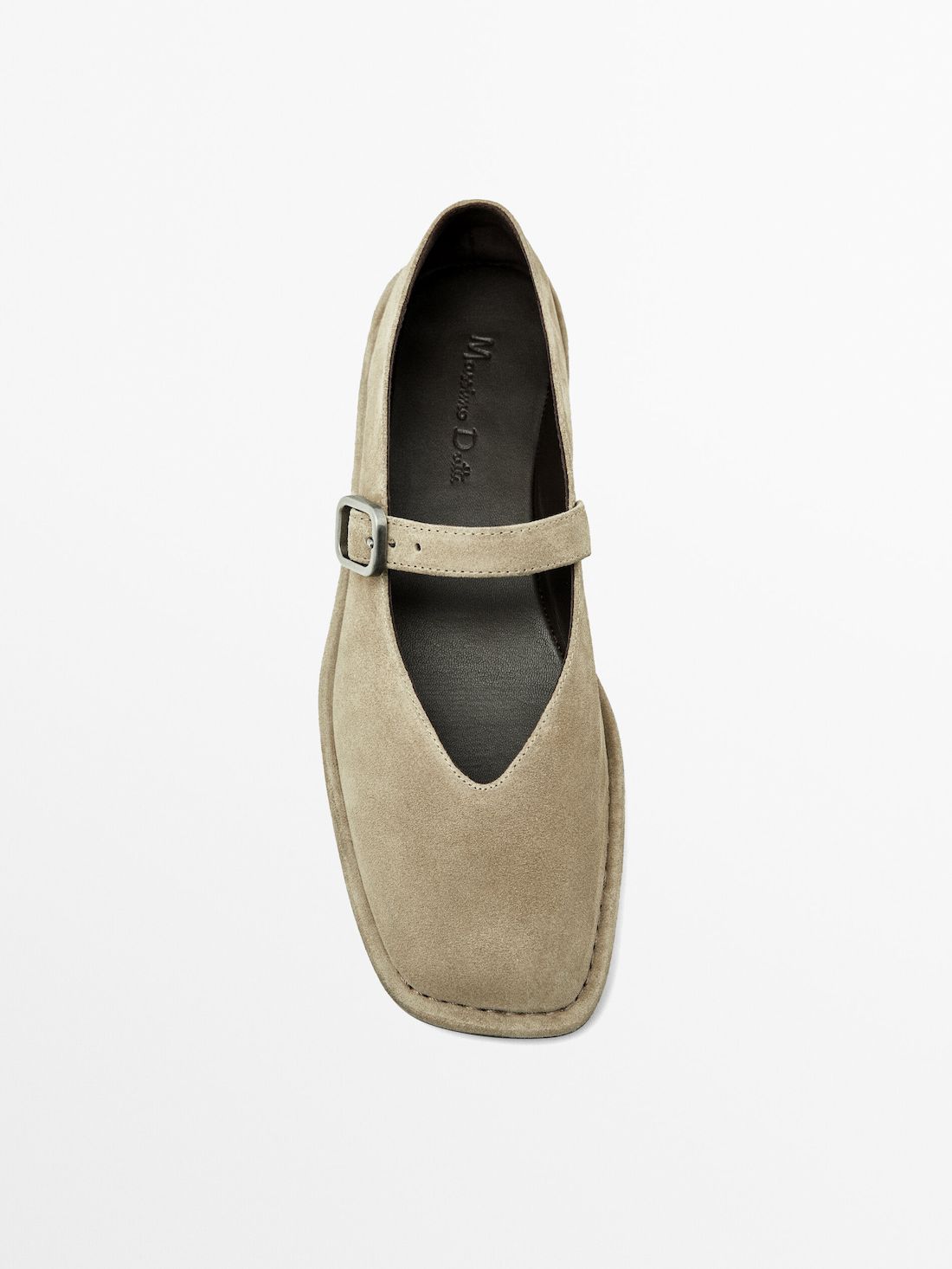 Massimo Dutti Split Suede With Buckle Women Ballet Flats Khaki | US-YA0379856