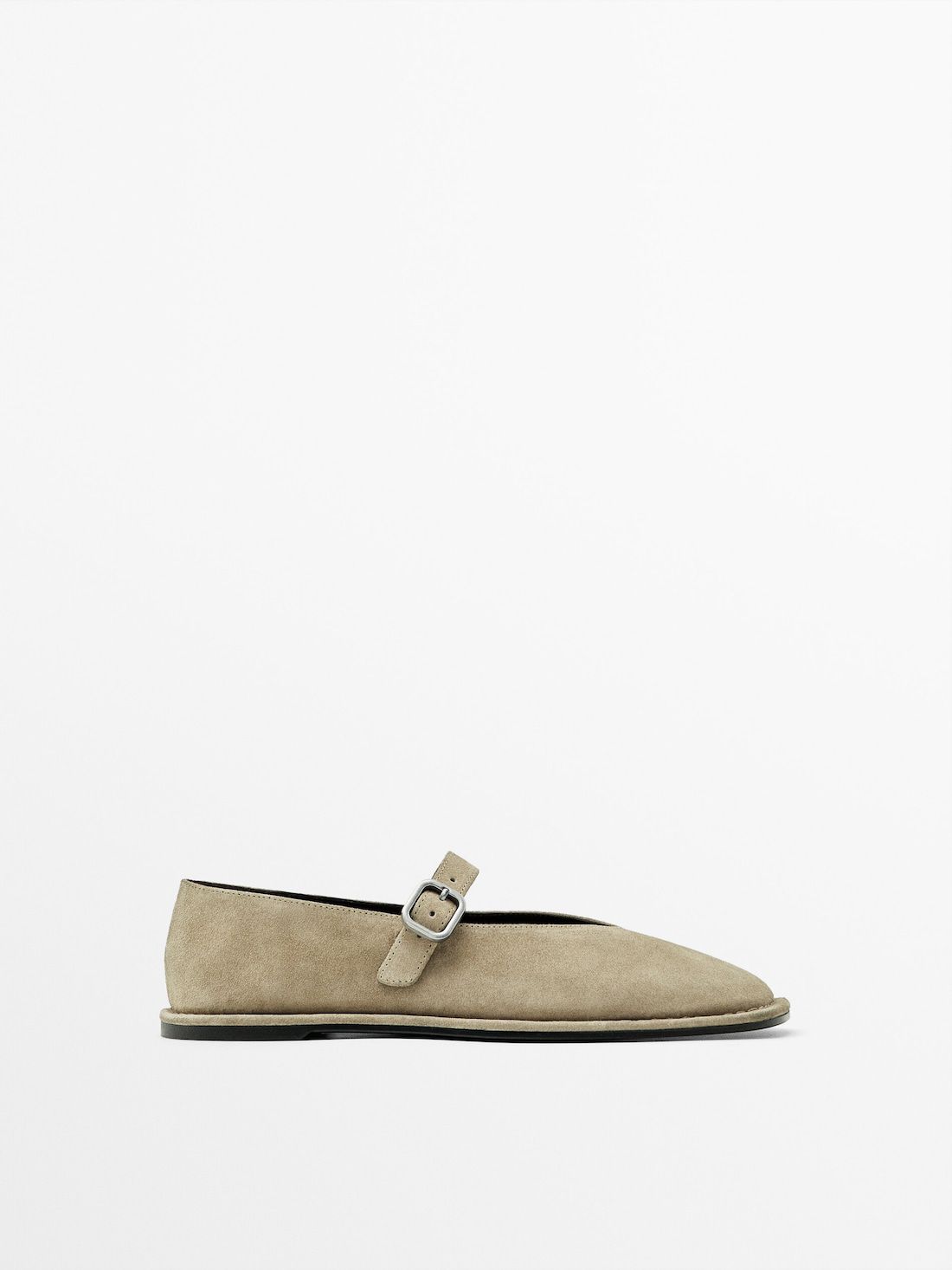 Massimo Dutti Split Suede With Buckle Women Ballet Flats Khaki | US-YA0379856