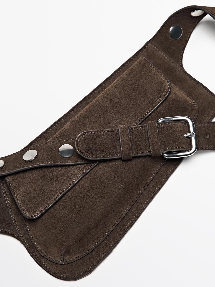 Massimo Dutti Split Suede Women Belt Bag Dark Brown | US-QX5367902
