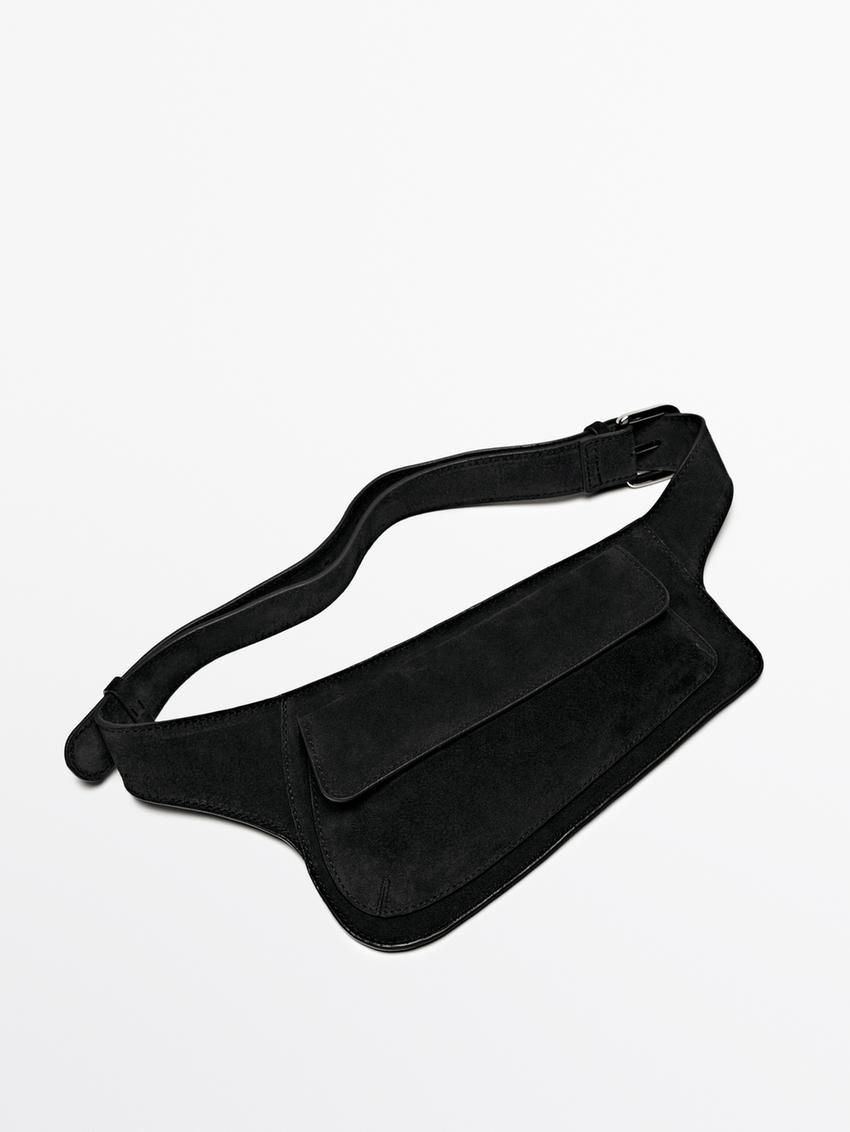 Massimo Dutti Split Suede Women Belt Bag Black | US-YX1640237