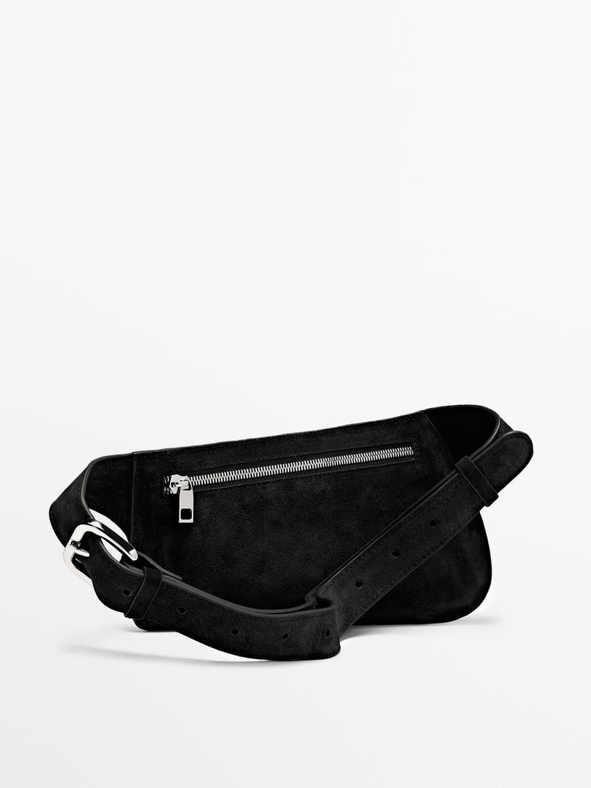 Massimo Dutti Split Suede Women Belt Bag Black | US-YX1640237