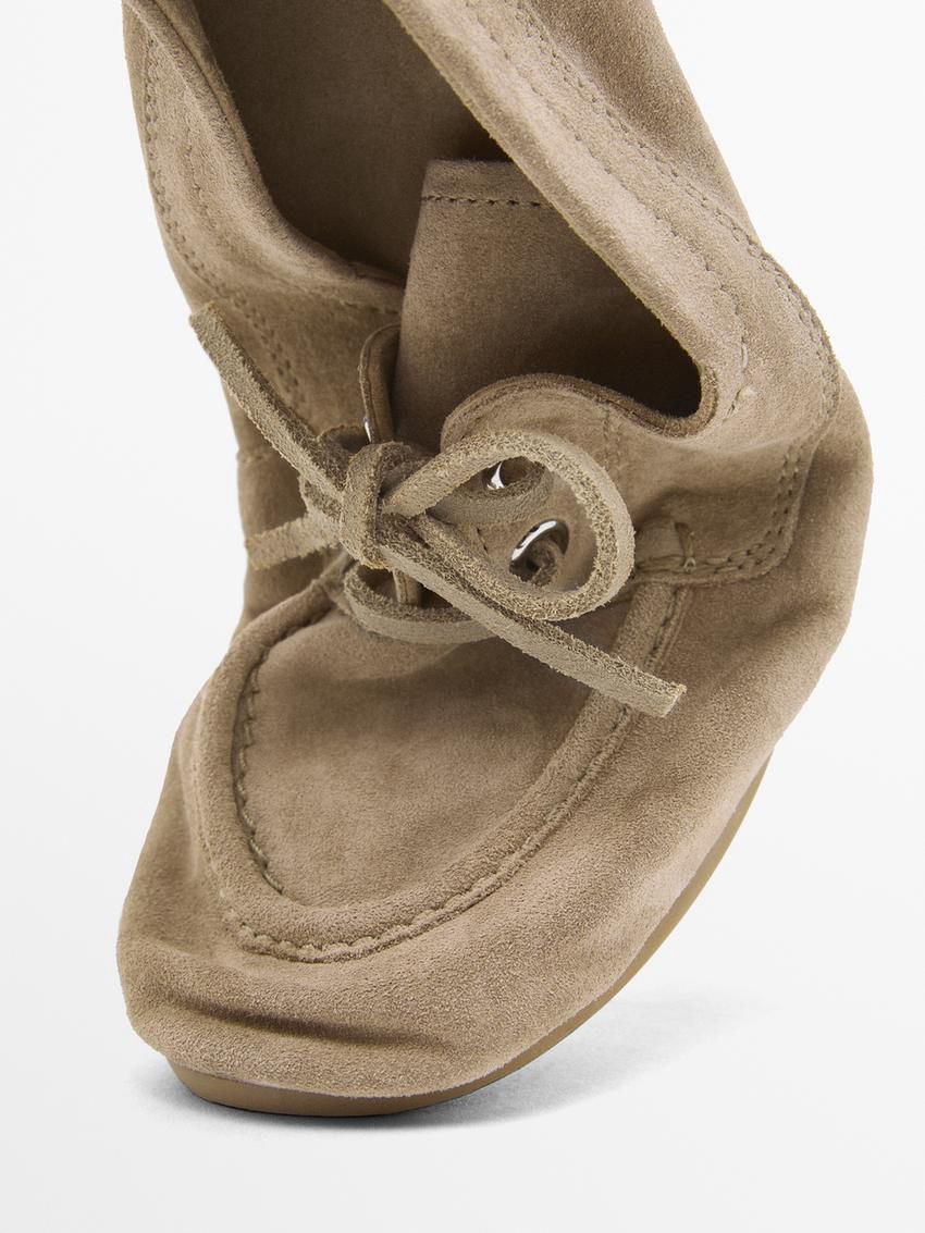 Massimo Dutti Split Suede Women Boat Shoes Khaki Brown | US-MN5289063