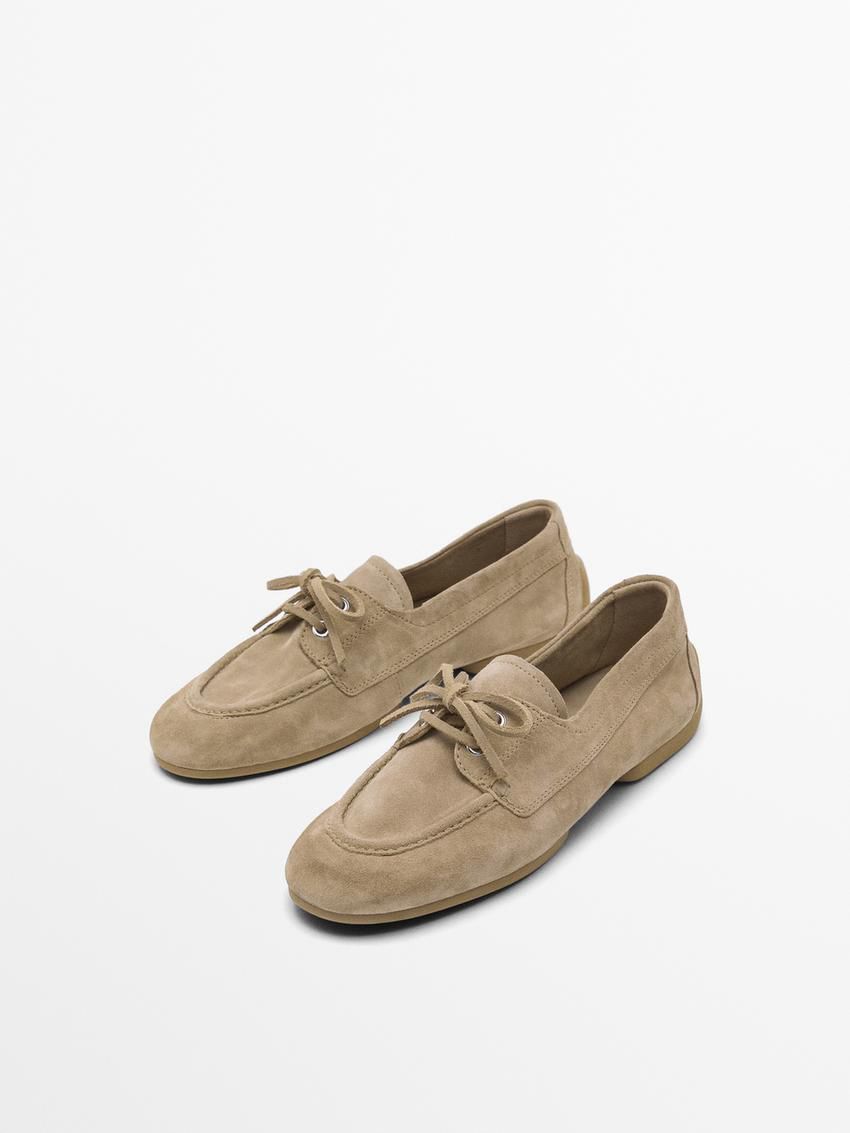 Massimo Dutti Split Suede Women Boat Shoes Khaki Brown | US-MN5289063