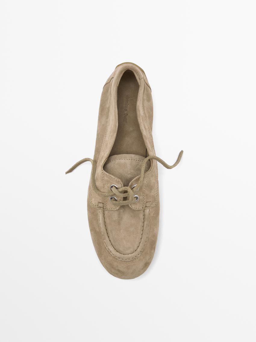 Massimo Dutti Split Suede Women Boat Shoes Khaki Brown | US-MN5289063