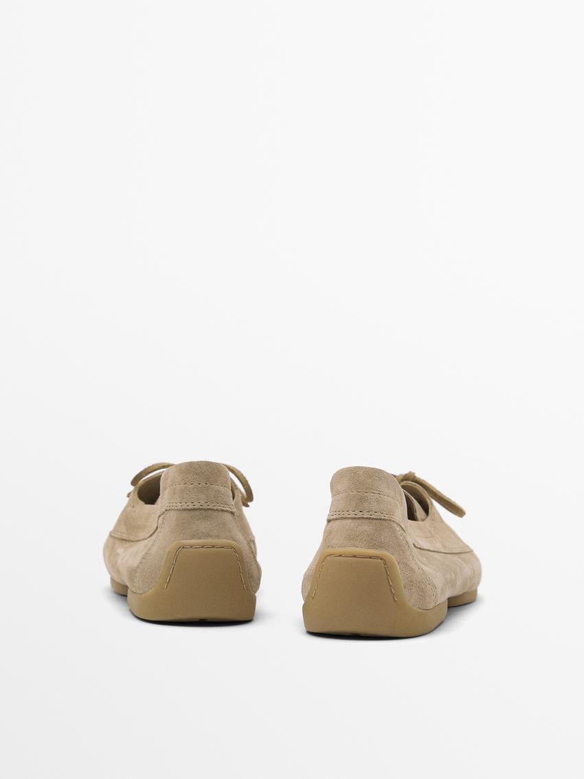 Massimo Dutti Split Suede Women Boat Shoes Khaki Brown | US-MN5289063
