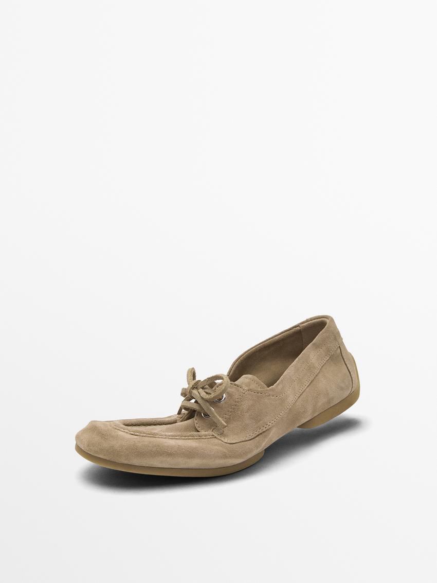Massimo Dutti Split Suede Women Boat Shoes Khaki Brown | US-MN5289063