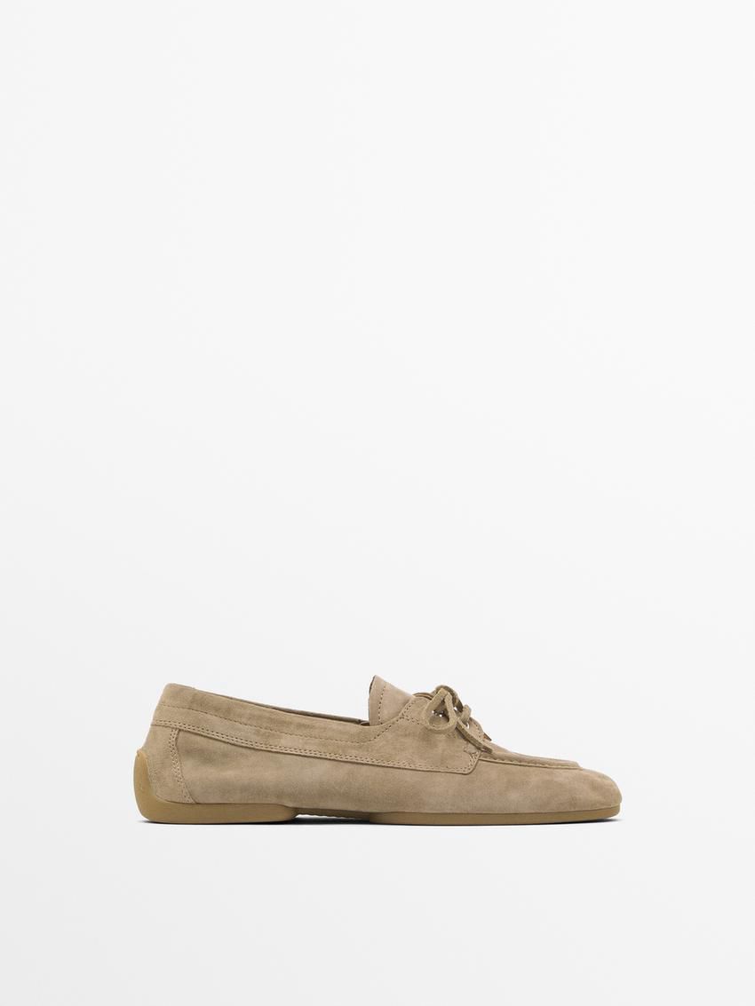 Massimo Dutti Split Suede Women Boat Shoes Khaki Brown | US-MN5289063